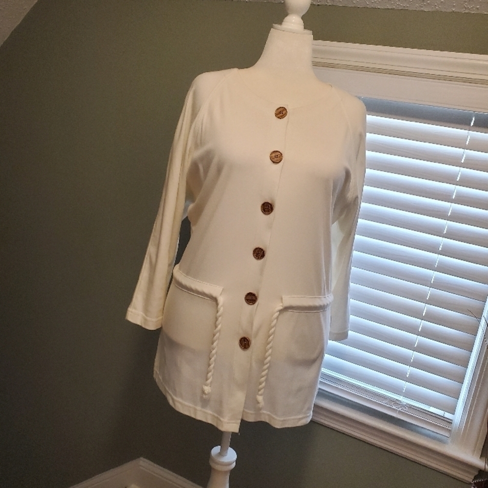 Wear W Abouts Women's Ivory Button-Up Knit Cardigan size Medium, vintage